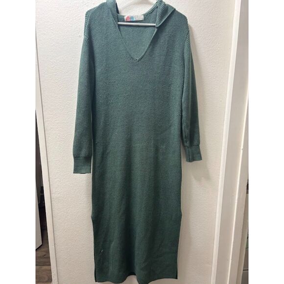 Free People Beach FP Claudia Sweater Midi Dress Hoodie Knit Fall Sage Green XS/S - Picture 3 of 5